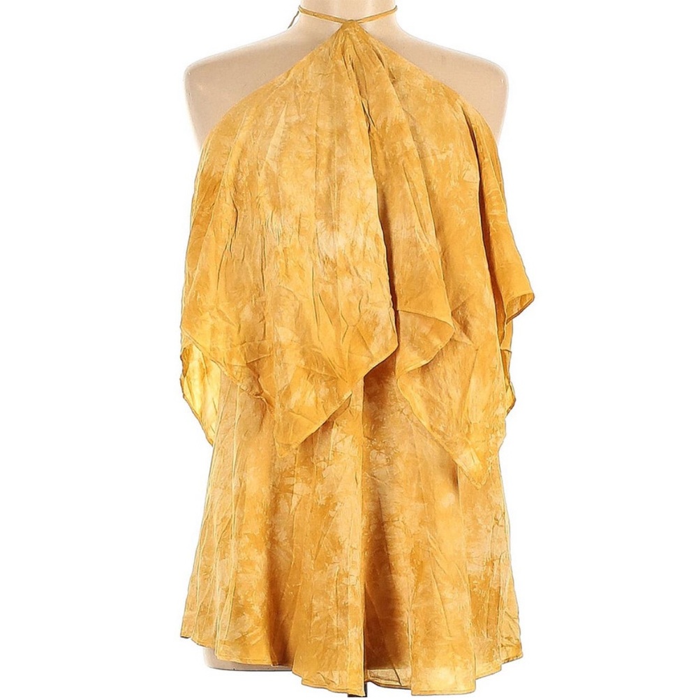 Blue Life Halter Yellow top with ruffle